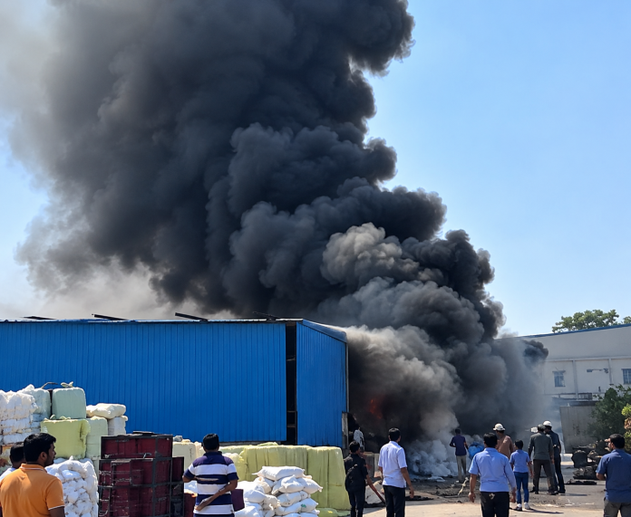 Industrial Warehouse Fire and Smoke